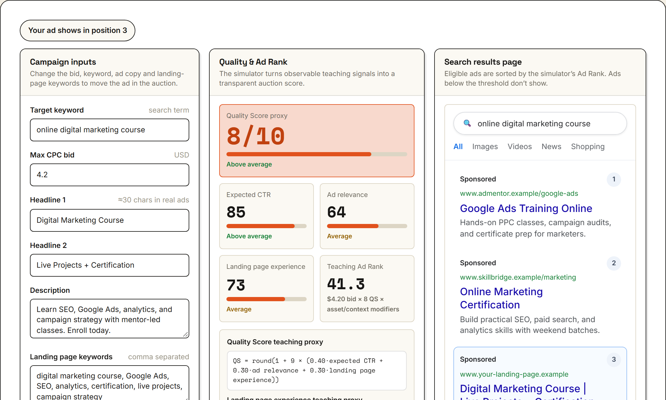 Search Ad Auction Simulator preview